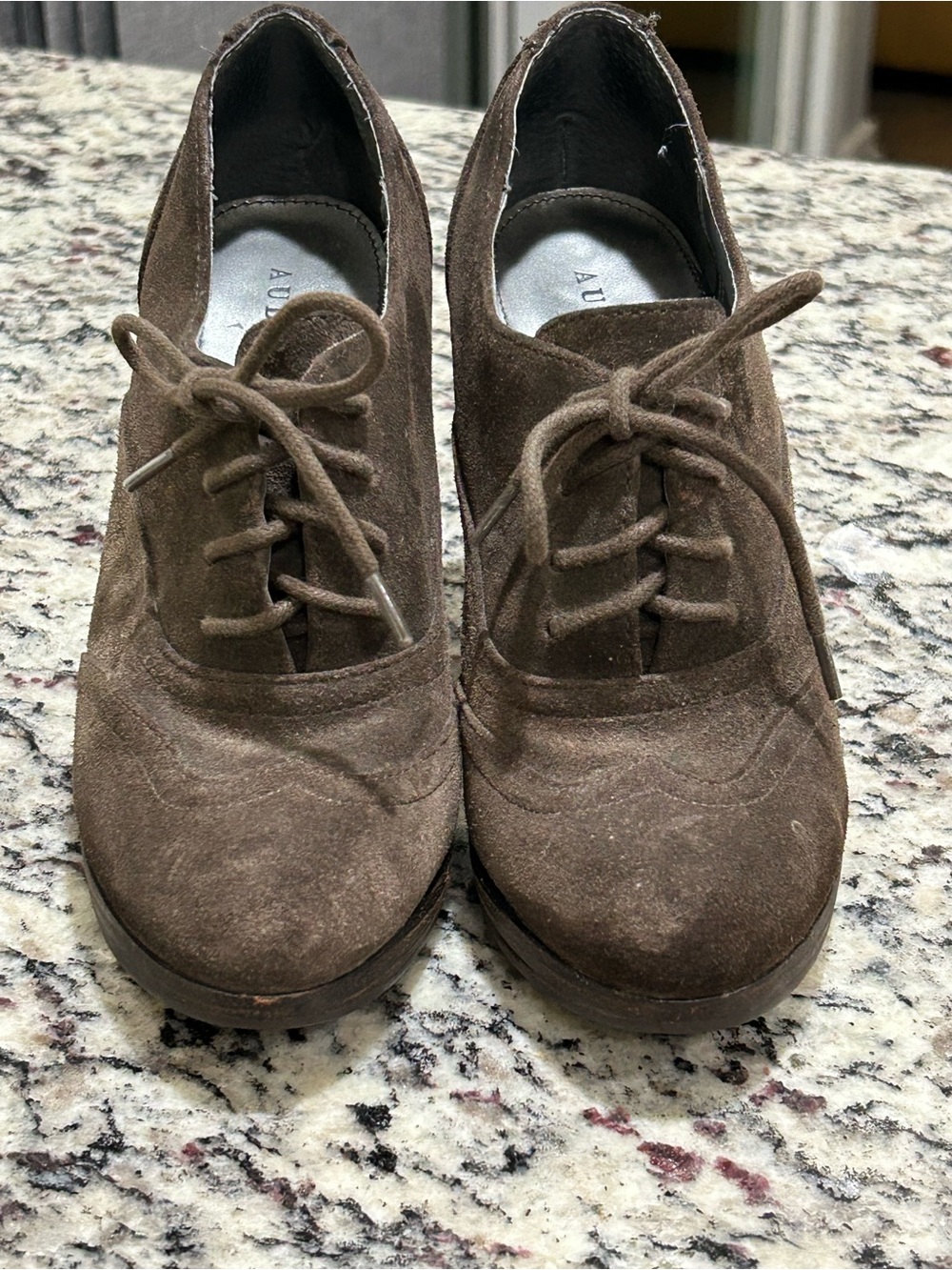 Audrey Brooke Brown Suede Lace-Up Oxford Heels